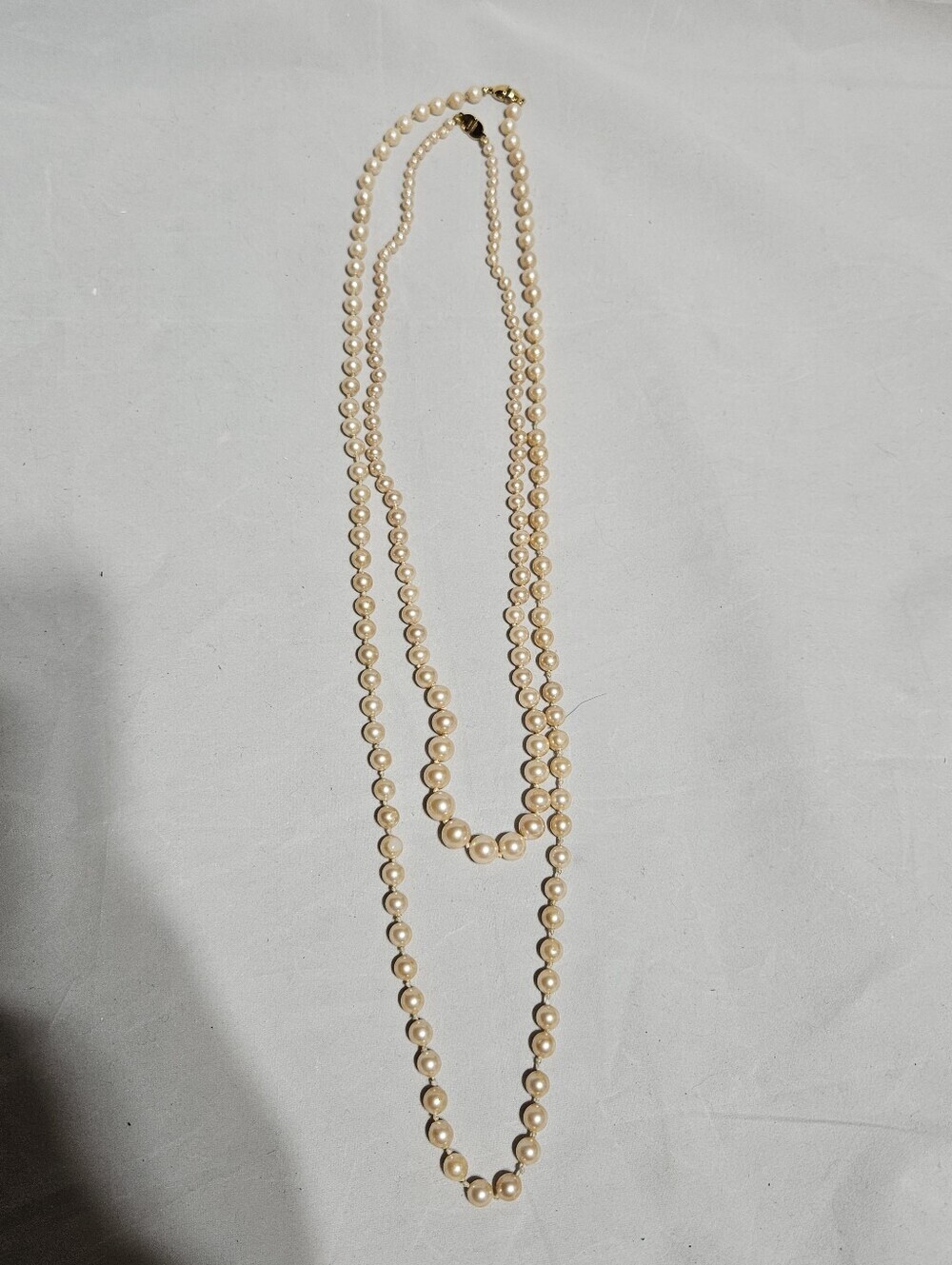 VTG Monet Faux Pearl Necklace Set (2) Hand Knotted Cream Glass Classic Statement